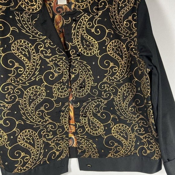 Riccio Essentials Black Gold Paisley Button Front Women's‎ Jacket Size Large - Picture 9 of 16